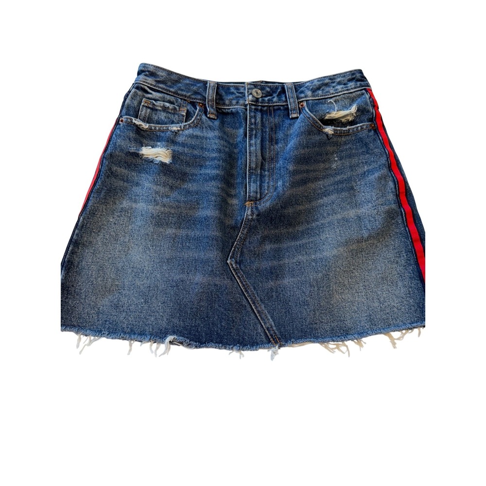 Abercrombie & Fitch Zoe Vintage A-Line Denim Mini Skirt Red Stripe Distressed 26